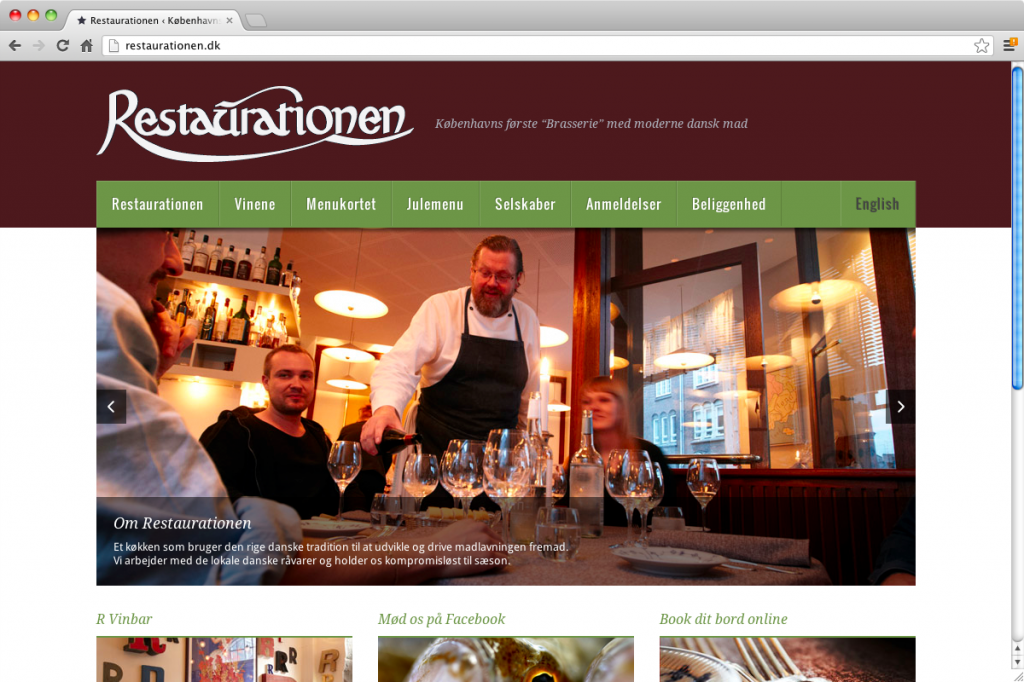 Bo Jakobsens Restaurationen er en institution i den danske madverden. Men intet spisested kan i længden undvære en informativ og funktionel hjemmeside. Bordbestilling er naturligvis integreret. Site: www.restaurationen.dkImplementering: BiberkopfRedesign og tilpasning: Peter Mark og BiberkopfKunde: Restaurationen